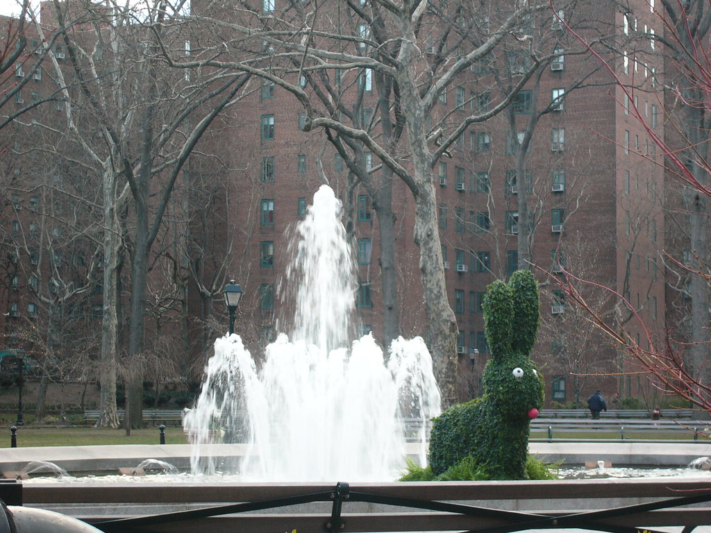 Stuyvesant Town Oval's Fountain Topiary Bunny Marianne O'Leary Flickr
