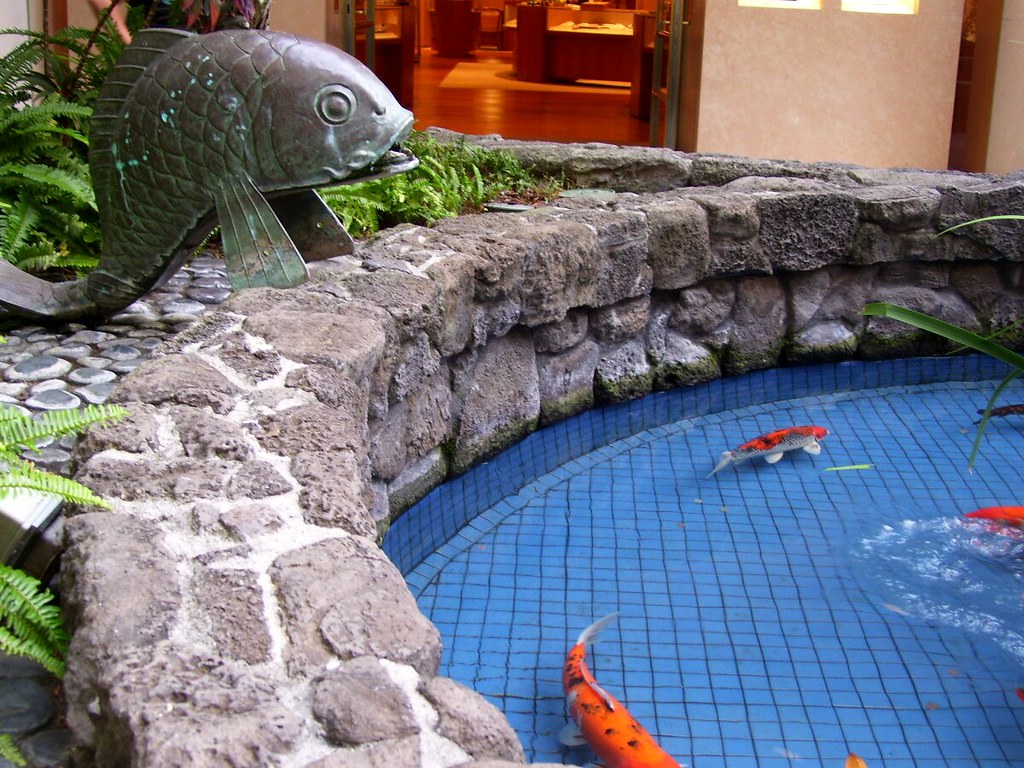 Metal sculpture with koi (fish) pond a photo on Flickriver