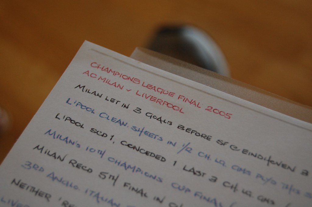 Clive Tyldesley's notes from the Liverpool Milan CL Final … Flickr
