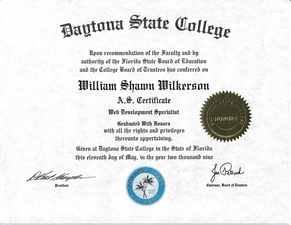 Certificate Web Development Specialist One Year Degree W. Shawn Wilkerson Flickr