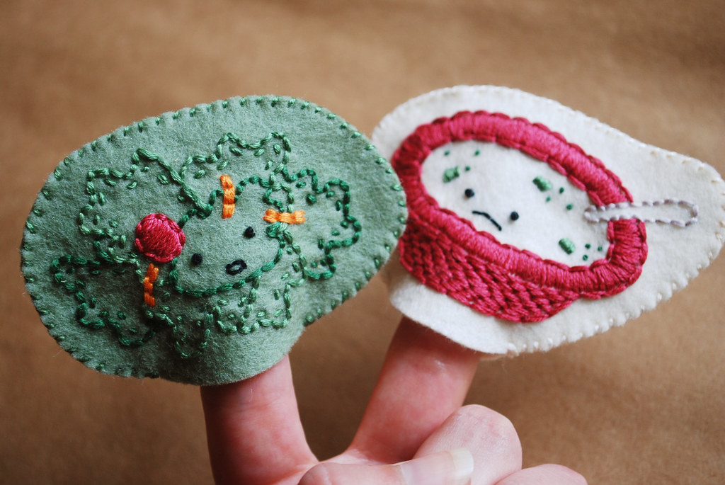 embroidered finger puppets Startled Salad and Stewing Soup… Flickr