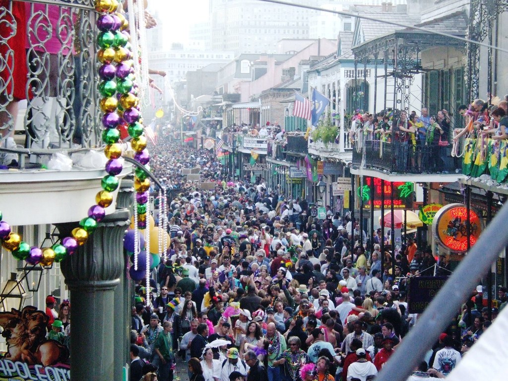 Mardi Gras 2009 Looking up Bourbon Street at St. Ann. Charlotte
