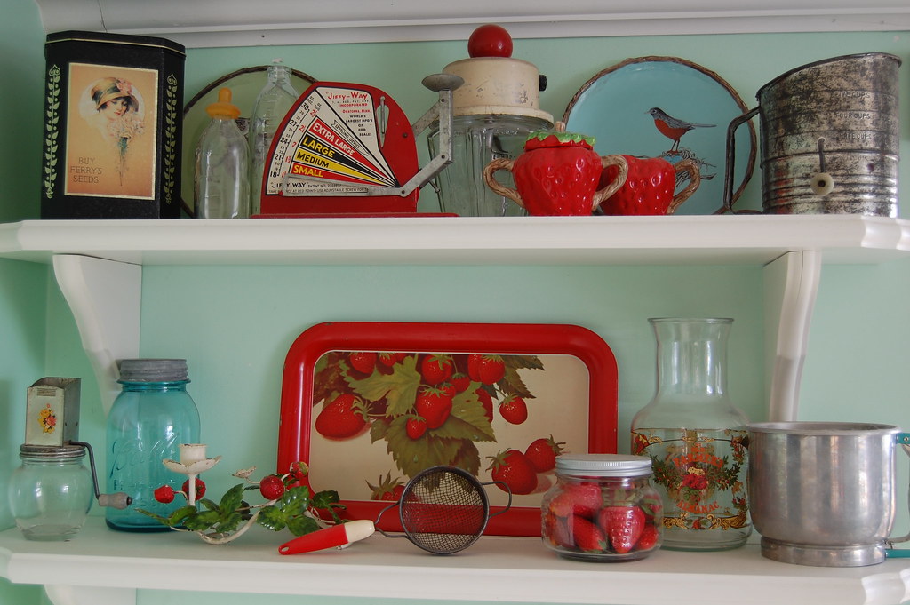 vintage on kitchen shelves i have a small strawberry colle… Flickr