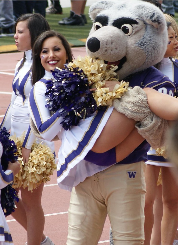 Mascot picking up cheerleader a photo on Flickriver