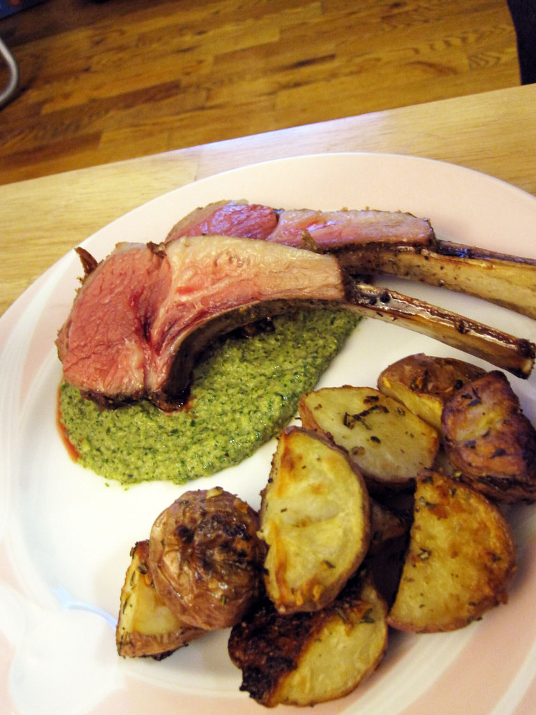 Lamb chops with mint basil pesto and rosemary roasted pota… Flickr