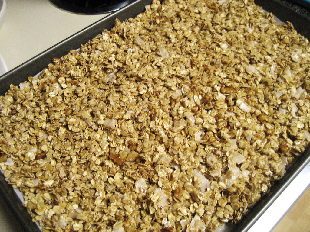 granola uncooked in pan Uncooked granola mixture Flickr
