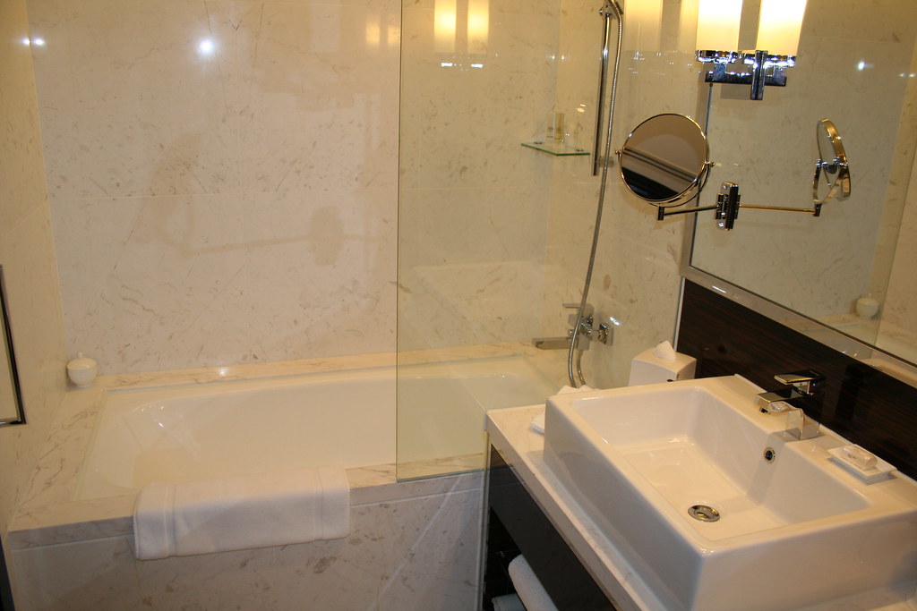 Hong Kong Bathtub/shower at the Marriott SkyCity Hong Kong… Lucky