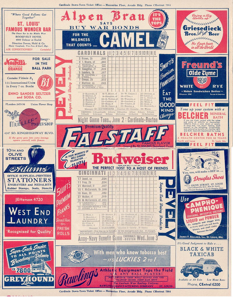 1942 baseball scorecard (front) St Louis cardinals v Cinci… Flickr