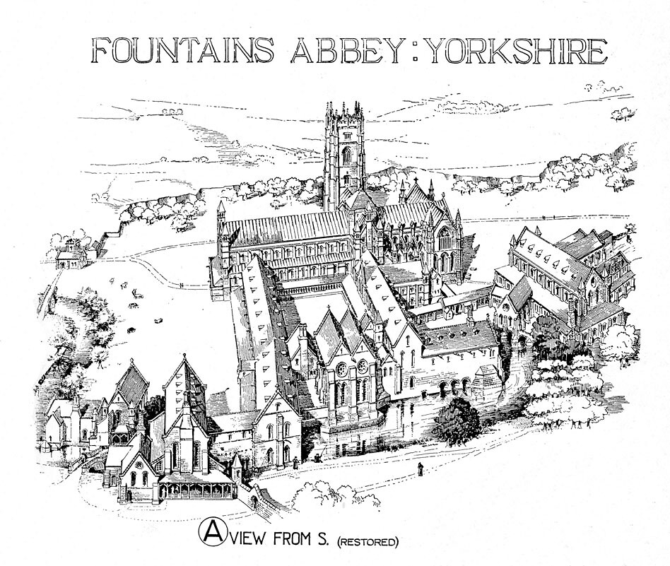 Fountains Abbey reconstruction rendering of aerial view Flickr