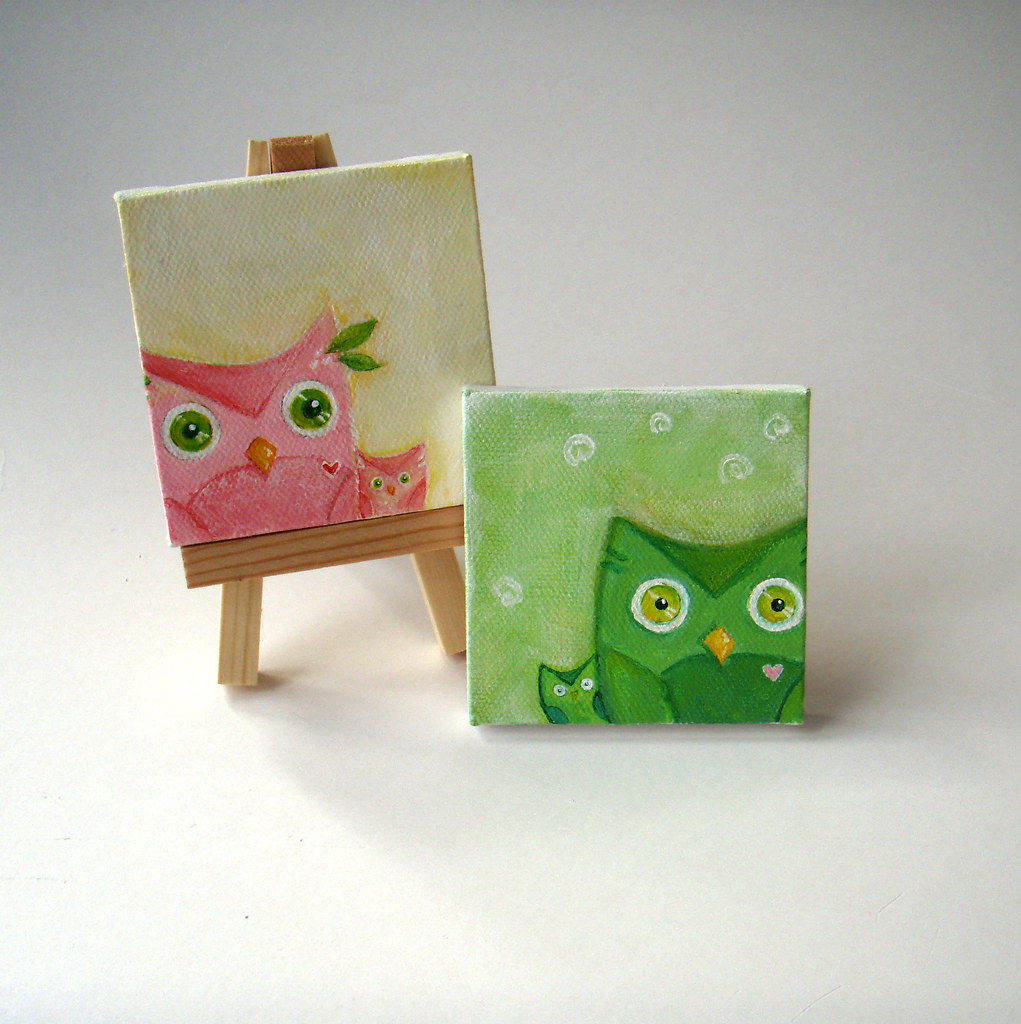 strawberry kiwi owls original miniature acrylic paintin… Protean Crafts Flickr