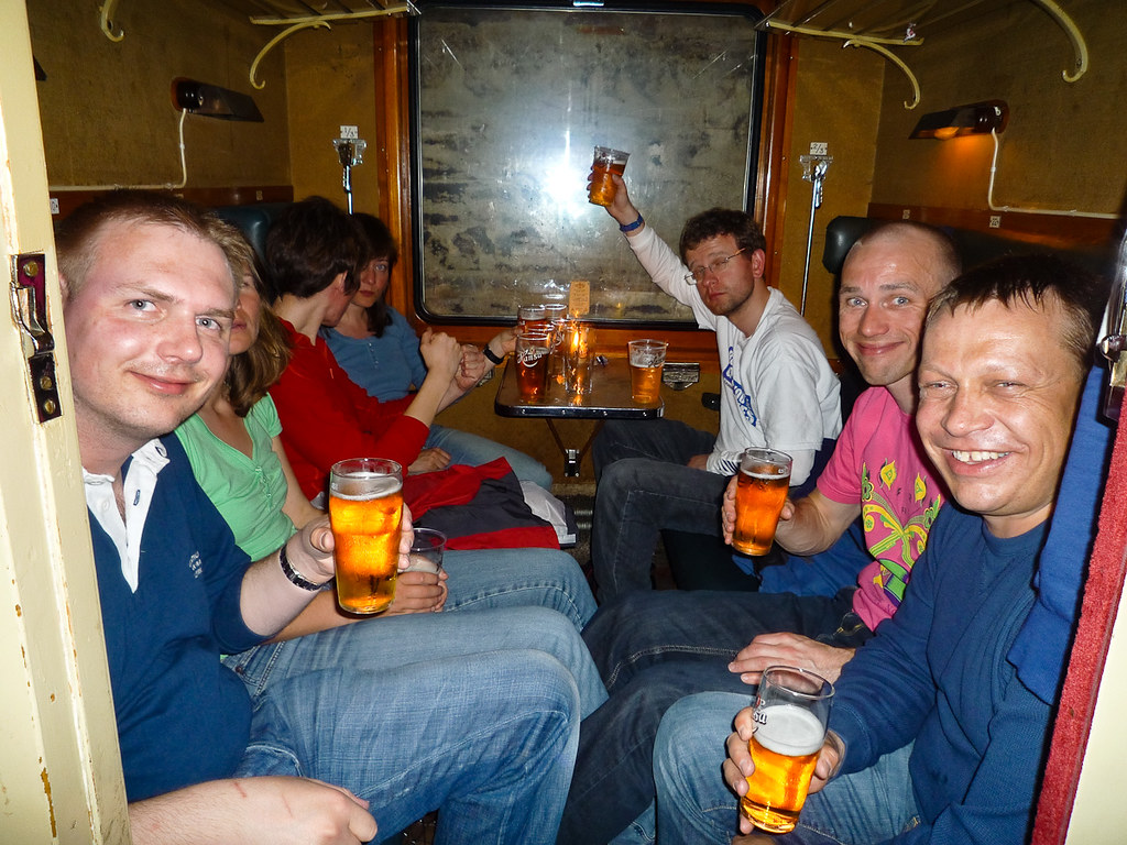 Party beers! Seated in a train car cabin inside a bar/disc… Asbjørn Floden Flickr
