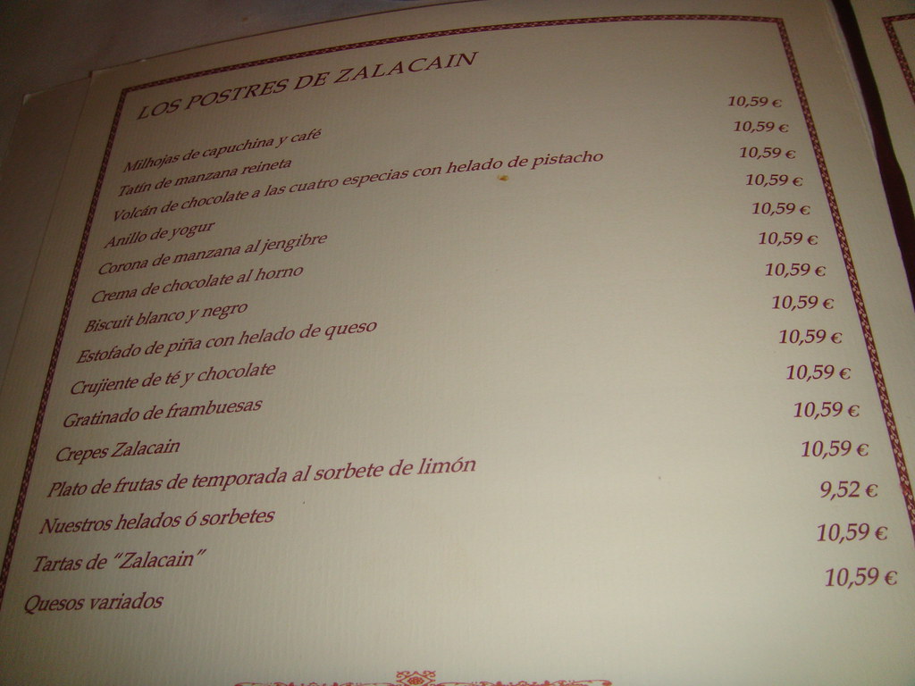 Restaurante Zalacain Madrid Carta de postres Pablo Monteagudo