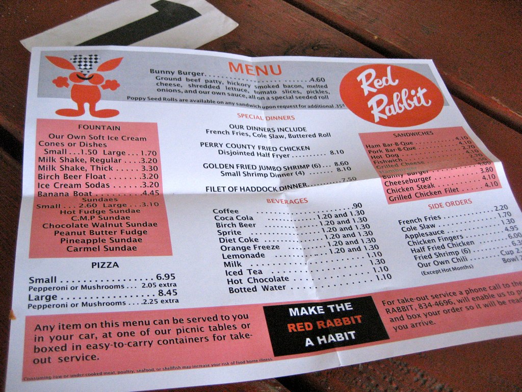 Red Rabbit Duncannon PA Menu Flickr