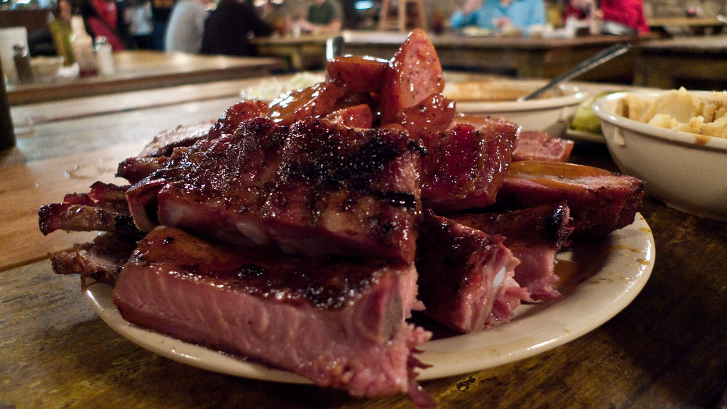 Ribs/sausage/brisket family style, Salt Lick in Driftwood Flickr