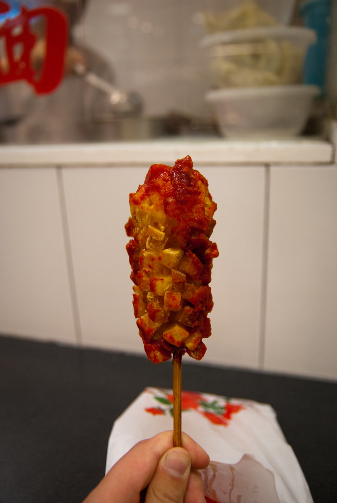 chili sauce on french fries on a sausage on a stick Flickr