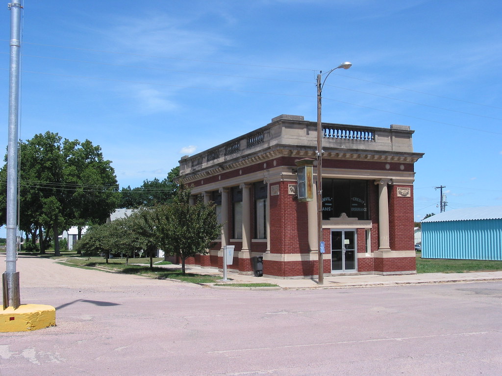 Glenvil, Nebraska Neoclassical Bank on Winters Avenue whitewall