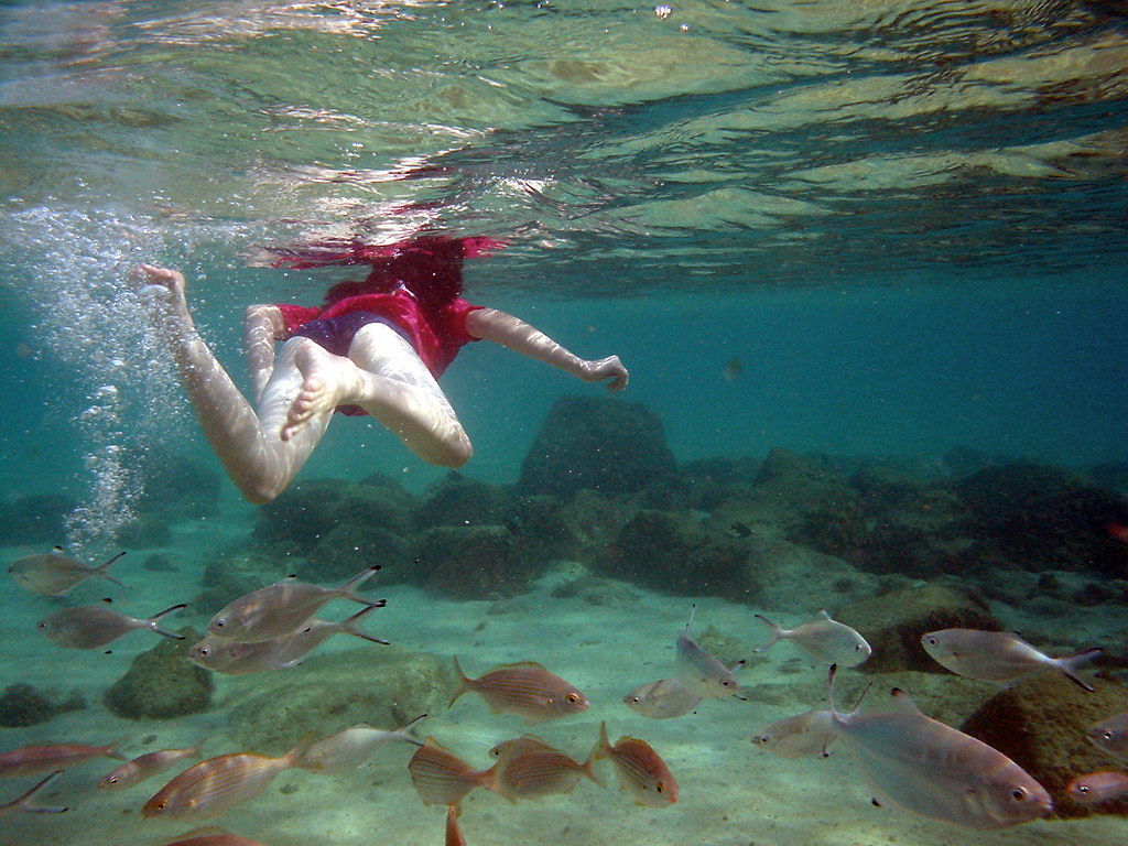 Eloise underwater with fish snorkeling in Lanzarote Flickr
