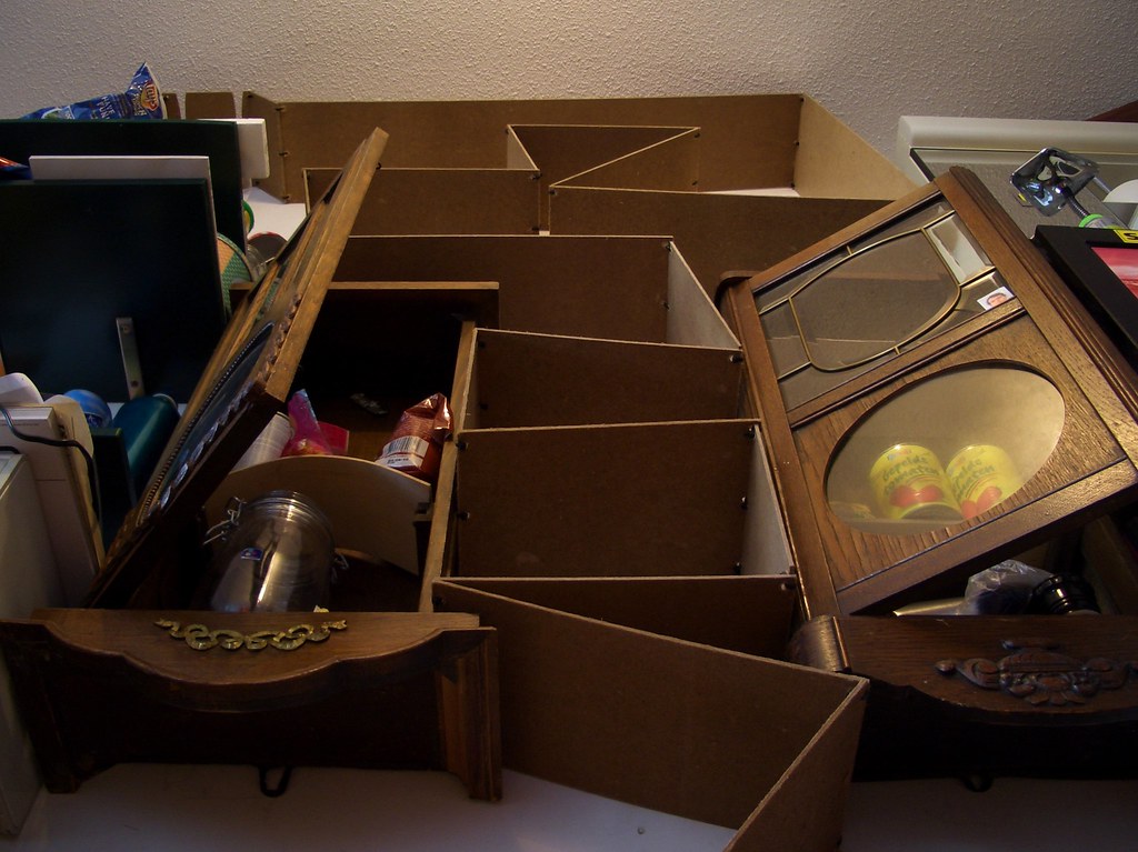 Chaotic shelves Shelves from leftover hardboard strapped t… Flickr