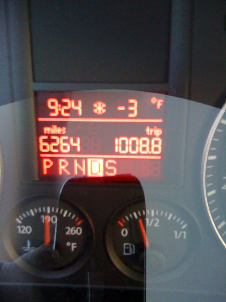 Cold A view of the car's outside temperature gauge