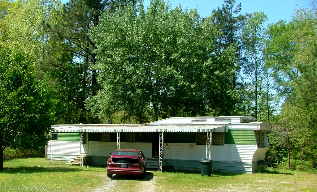 Tidy Olive Green & White Mobile Home With Awning & Raised Roof, Saline
