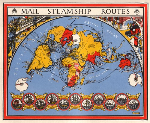 GPO Mail Steamship Routes map poster by MacDonald Gill, c1… Flickr