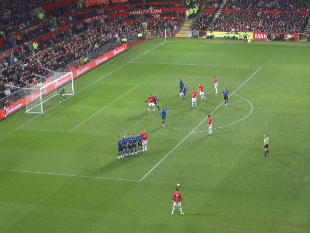 Cristiano Ronaldo prepares for a Manchester United Free kick against