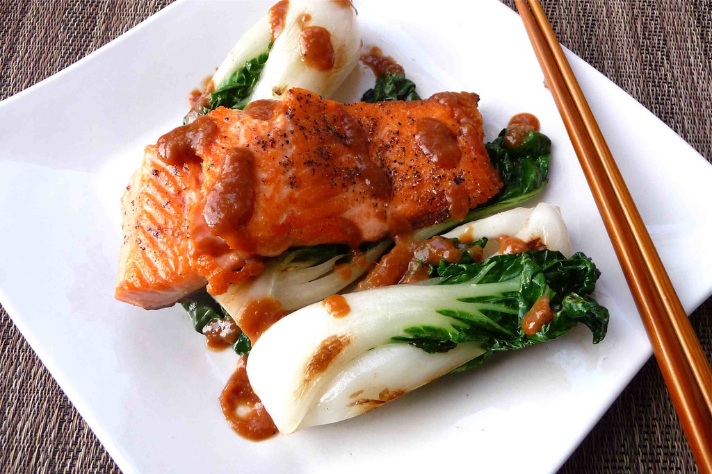 Seared Salmon & Baby Bok Choy with Miso Sauce Recipe Flickr