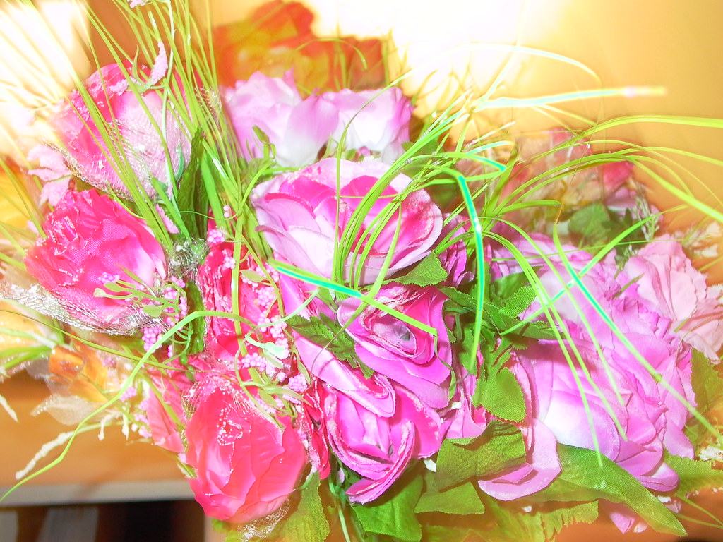 fake flowers all pink and green again, artificial light ro… Flickr