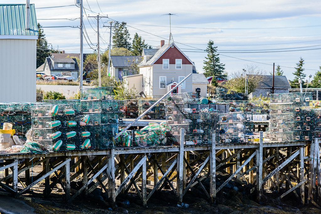 Beals, Maine 3.jpg Lobster traps stacked up on a dock Jason Vines