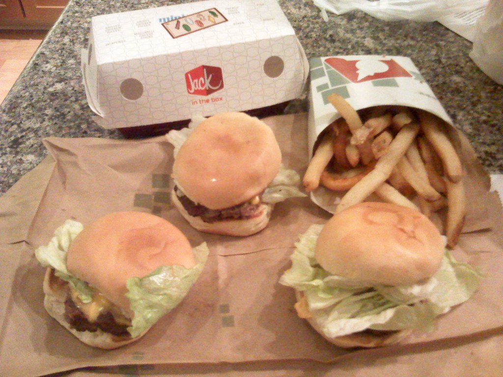 Mini sirloin cheeseburgers and fries from Jack in the Box Flickr