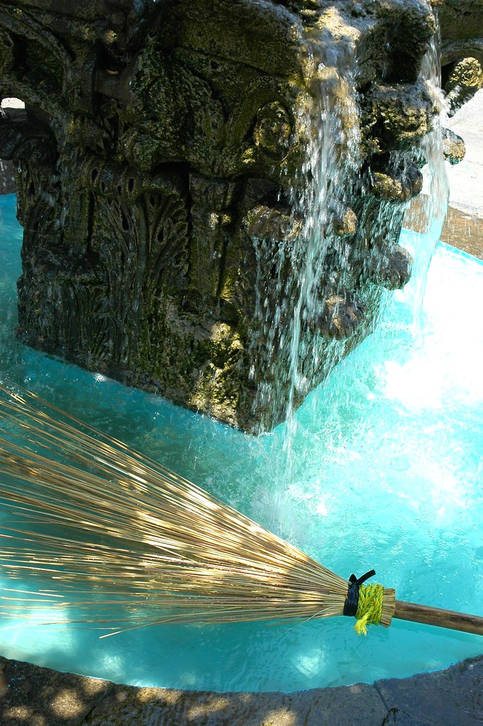Spring cleaning, classic stone fountain and broom, Guadala… Flickr