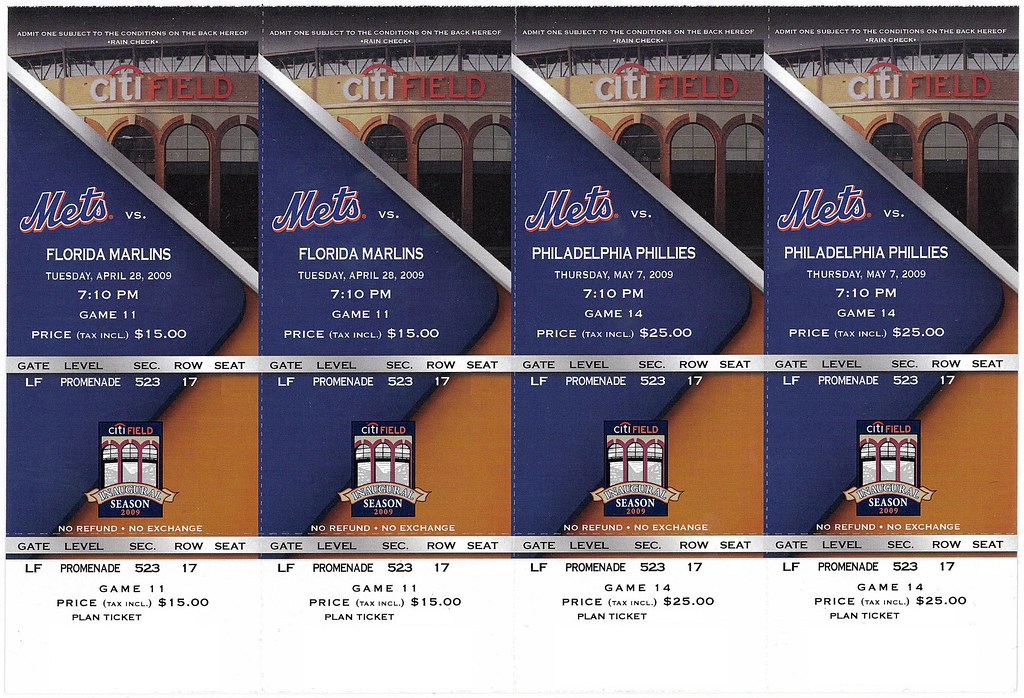 Unsevered page of tickets from 2009 New York Mets planhold… Flickr