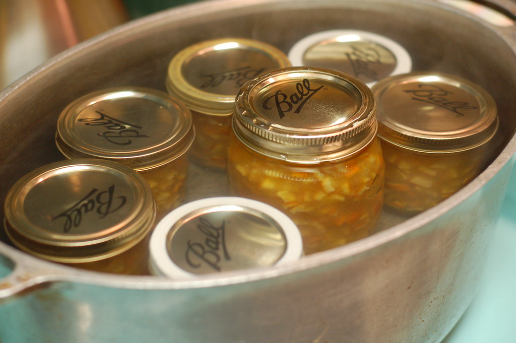 Jars in hot water bath This pot works best for half pint o… Flickr
