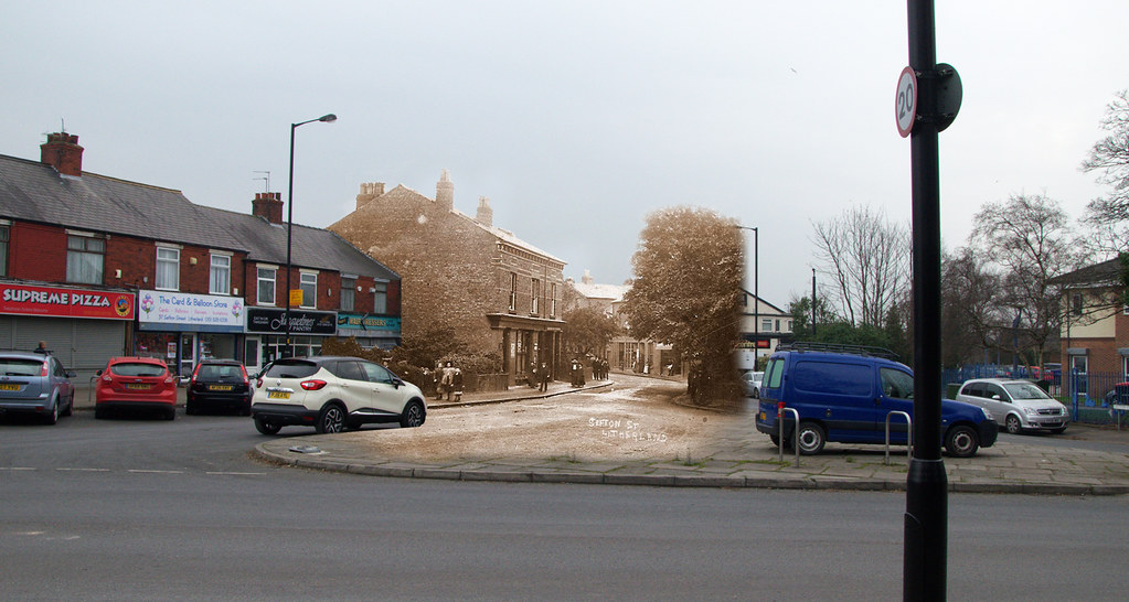Sefton Street, Litherland, 1900s and 2017 panorama Flickr