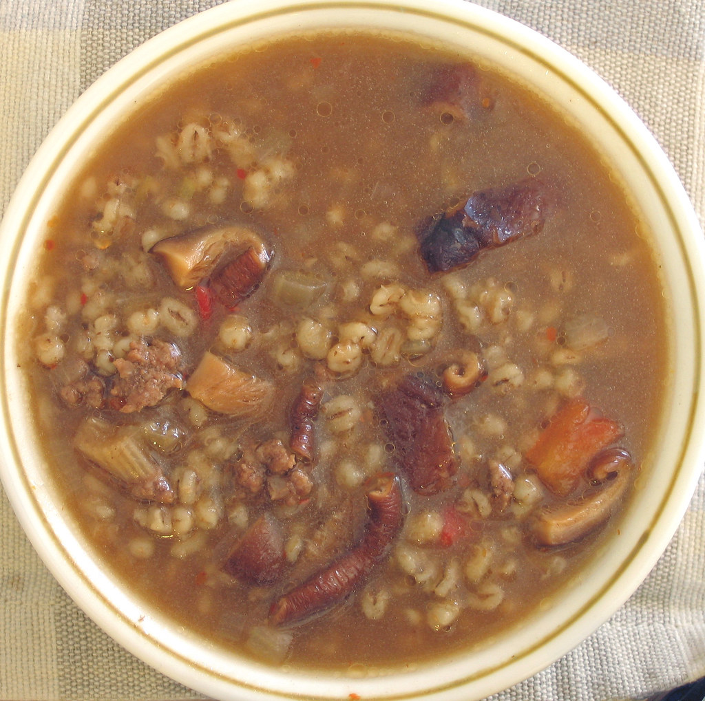 Beef Barley Soup Barley, beef broth, mushrooms, and celery… Flickr