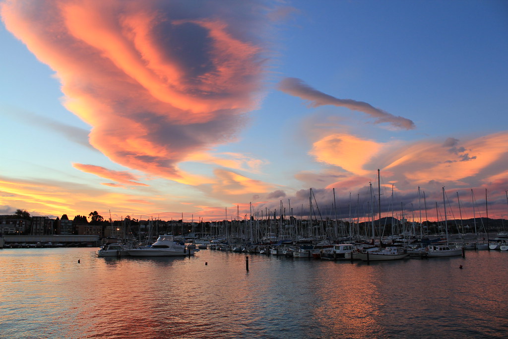 sandy bay sunset over the marina at sandy bay, tasmania. Sahra Flickr