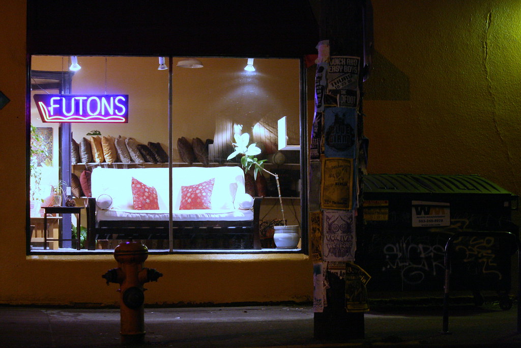Futons Taken at night on Hawthorne Blvd, Portland. Brian Flickr