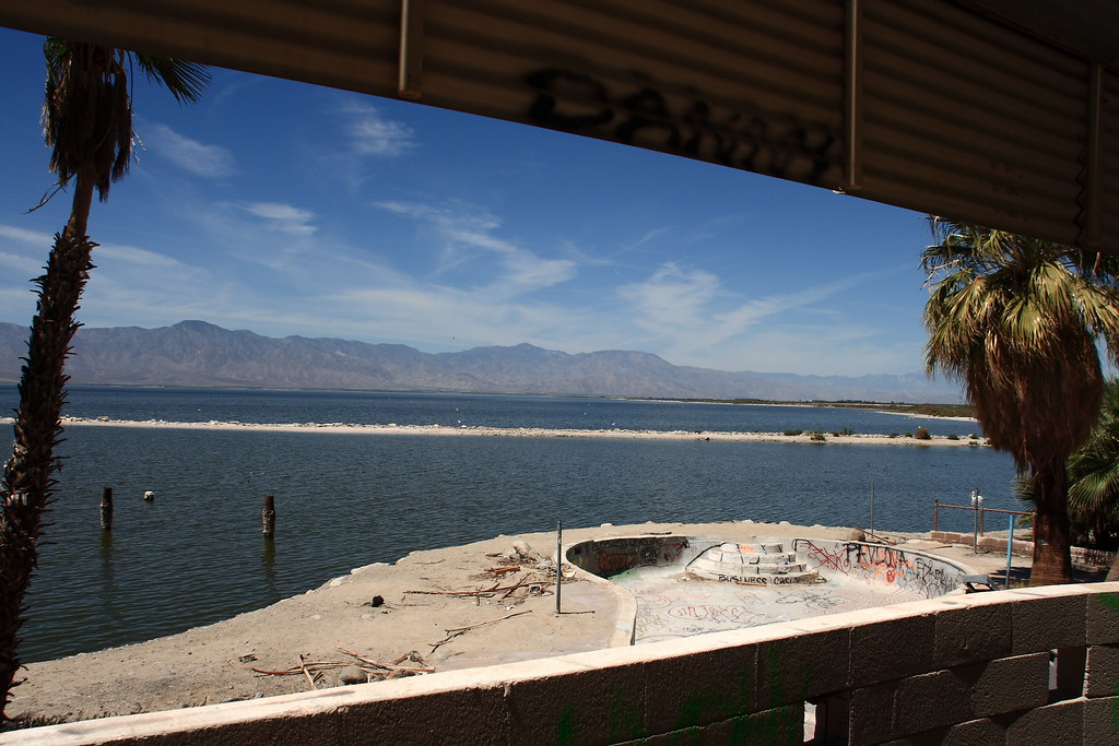 Looking out at the Salton Sea from the patio of the North Shore Yacht
