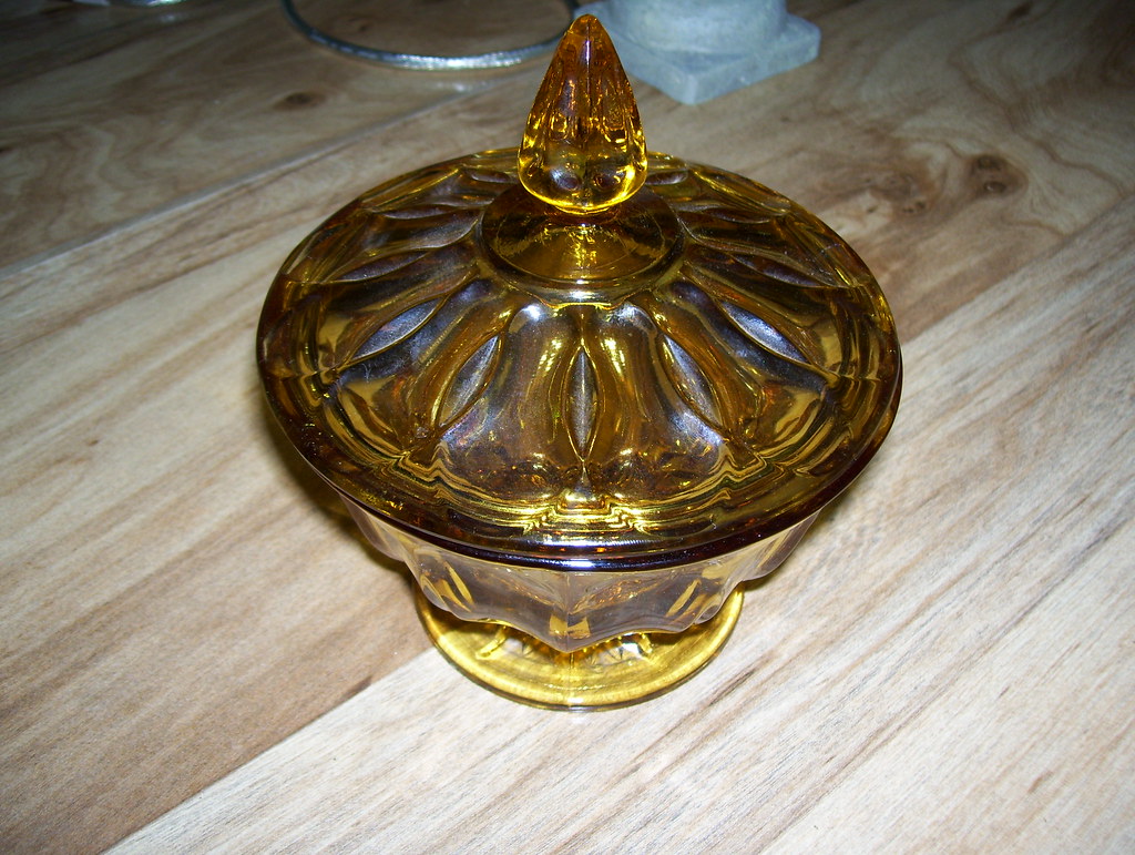 Amber glass candy dish with lid. This candy dish has large… Flickr