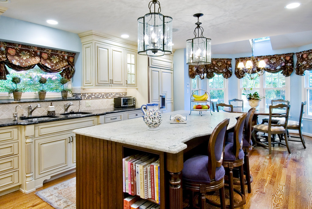 White Kitchen, dark wood island Island countertop is honed… Flickr