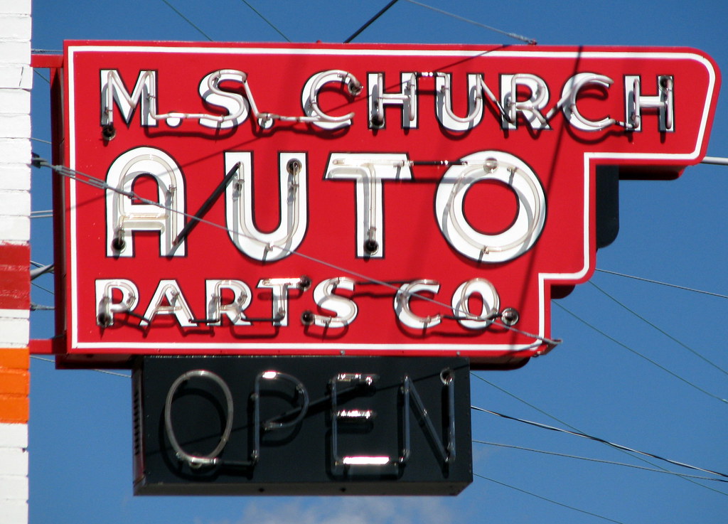 M.S. Church Auto Parts neon sign Pulaski, TN, along 2nd St… Flickr