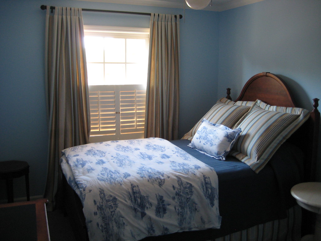 Nautical Bedroom with pale blue walls Pale blue paint sets… Flickr