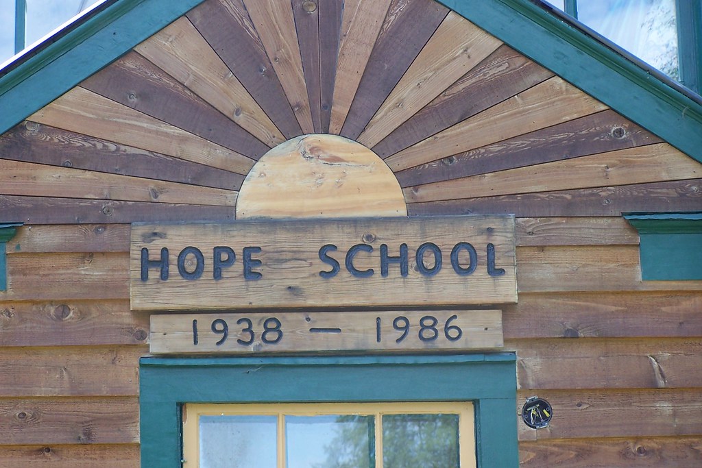 Sign above door of Hope School Hope, Alaska J. Stephen Conn Flickr