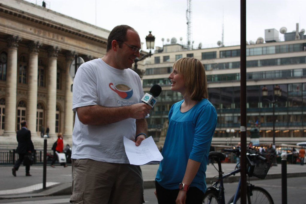 Mark and Anna filming Coffee Break French radiolingua Flickr