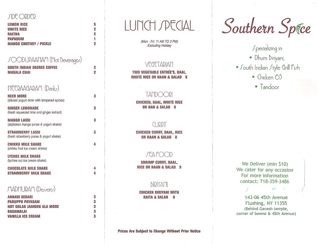 Southern Spice menu, side one Dave Cook Flickr