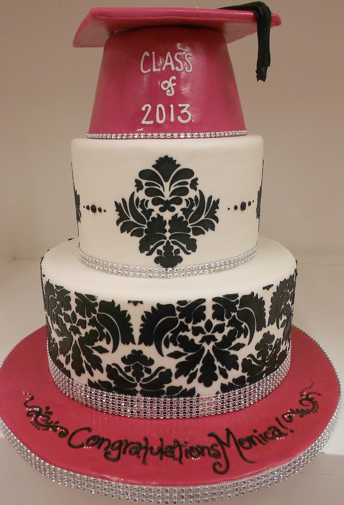 Pink damask graduation cake (1968) www.asweetdesign.info 8… Flickr