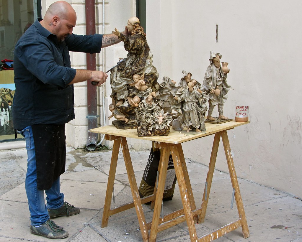 Lecce, Italy Craftsman making papier mache religious figur… Marian