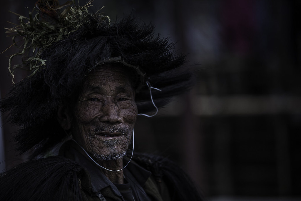 portrait of an old shaman during the myoko festival in zir