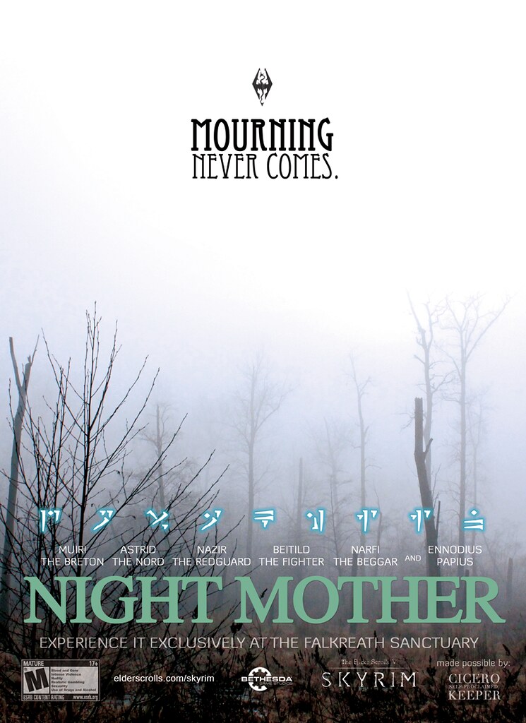 "Mourning Never Comes" Mock poster of a Skyrim Quest. I