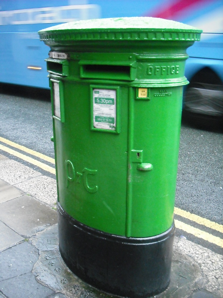 Post Box Green post box on the street in Dublin. David Nicol Flickr